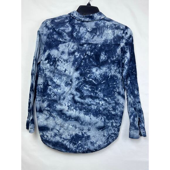 Pilcro Women's Size Medium Blue Tie Dye Long Sleeve Button Up Blouse Shirt Top - Picture 7 of 8